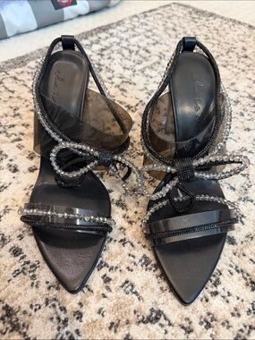 Black Embellished Bow Slingback Heels